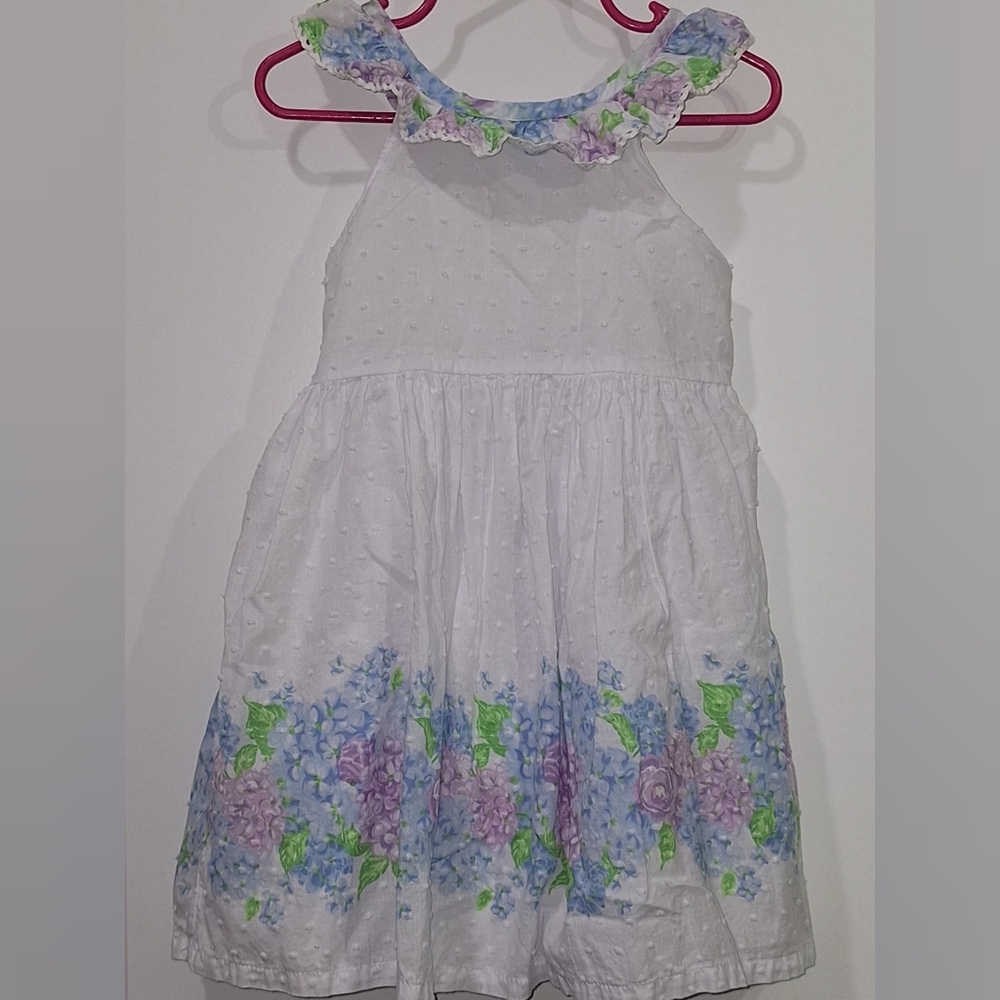 Tommy Bahama White Dress with Blue, Purple, and Green Floral Border